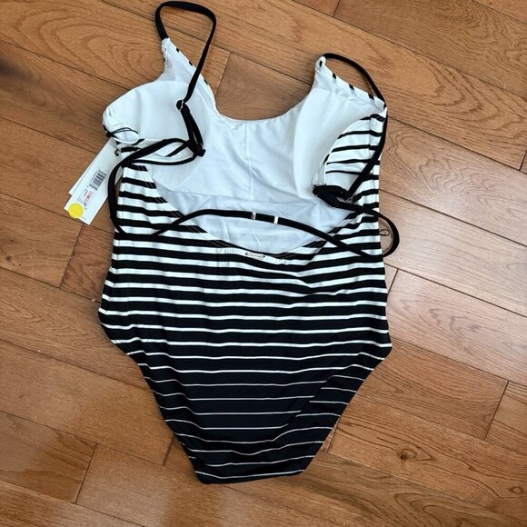 Calvin Klein One-Piece Swimsuit Black/White Over-The-Shoulder Wrap Size 10 Pool - Picture 9 of 10